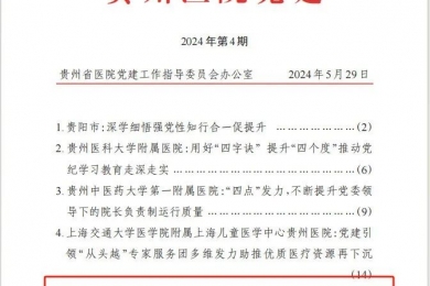 毕节市中医医院又一经验做法在《贵州医院党建》刊发，内容是关于……