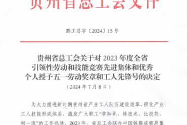 祝贺，2022年白菜网址大全1人获贵州省五一劳动奖章！